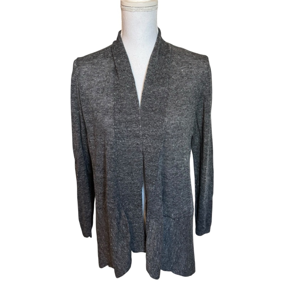 Eileen Fisher Grey Linen Open Front Cardigan Large